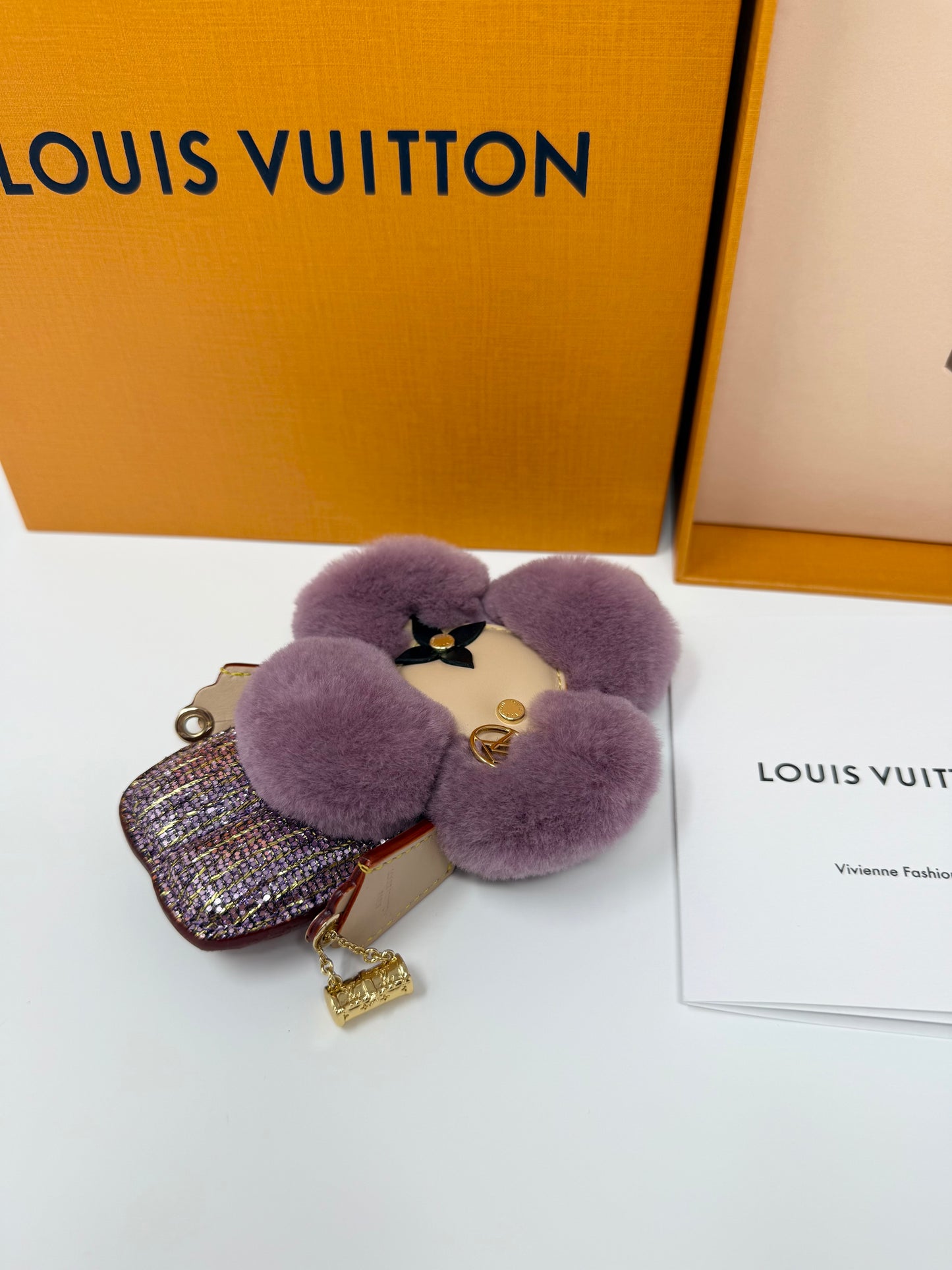 Louis Vuitton Mink Vivienne Fashionista Bag Charm Purple Violet Sequins