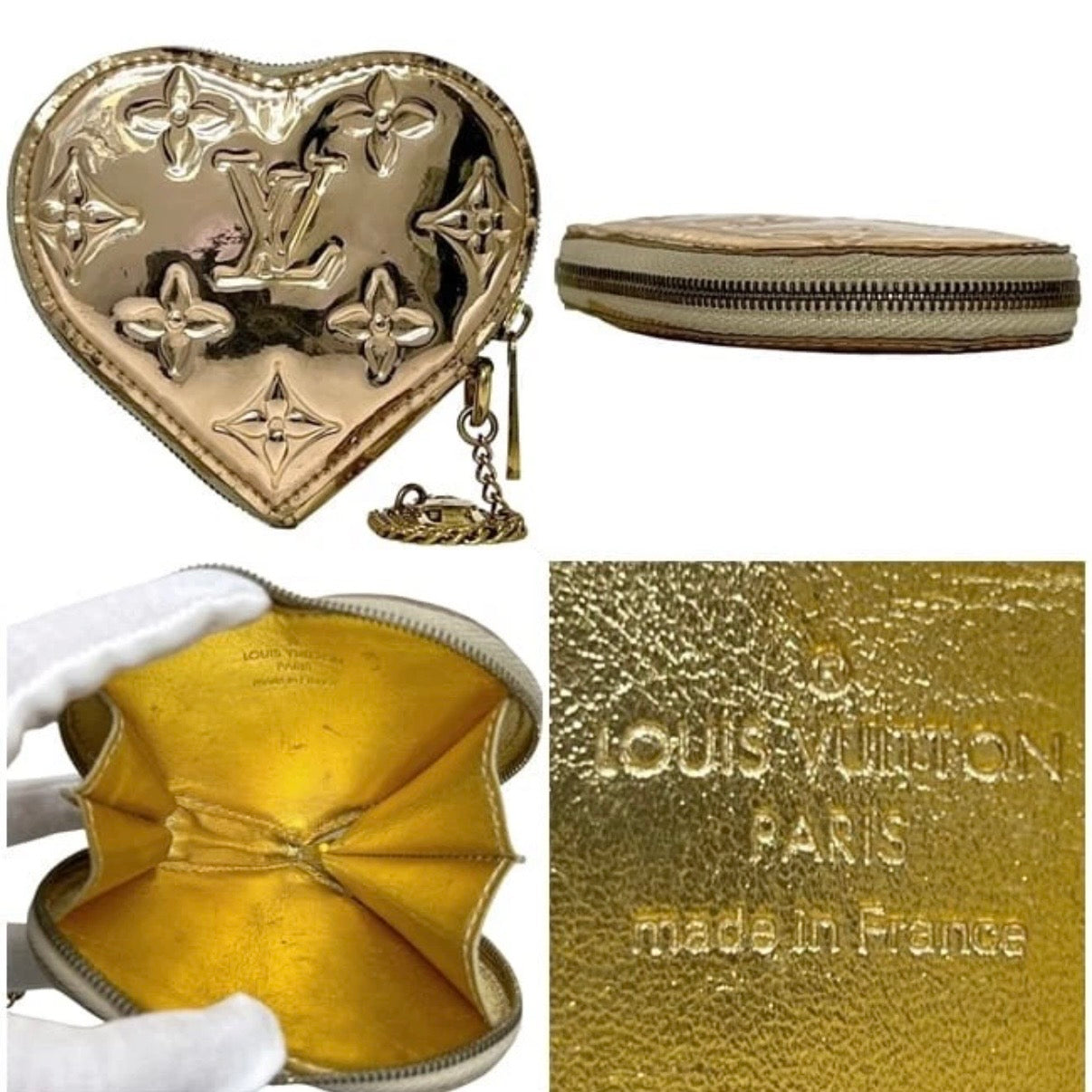 Louis Vuitton Monogram Miroir Heart Coin Purse Dore Gold