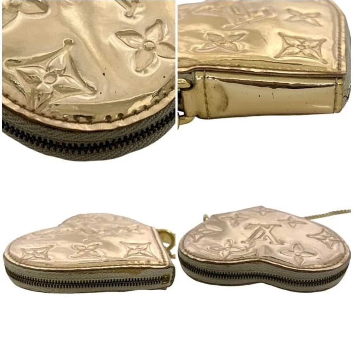 Louis Vuitton Monogram Miroir Heart Coin Purse Dore Gold