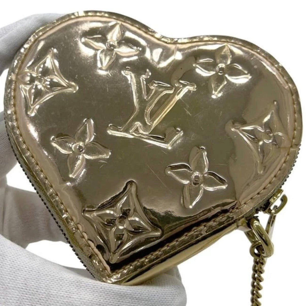 Louis Vuitton Monogram Miroir Heart Coin Purse Dore Gold