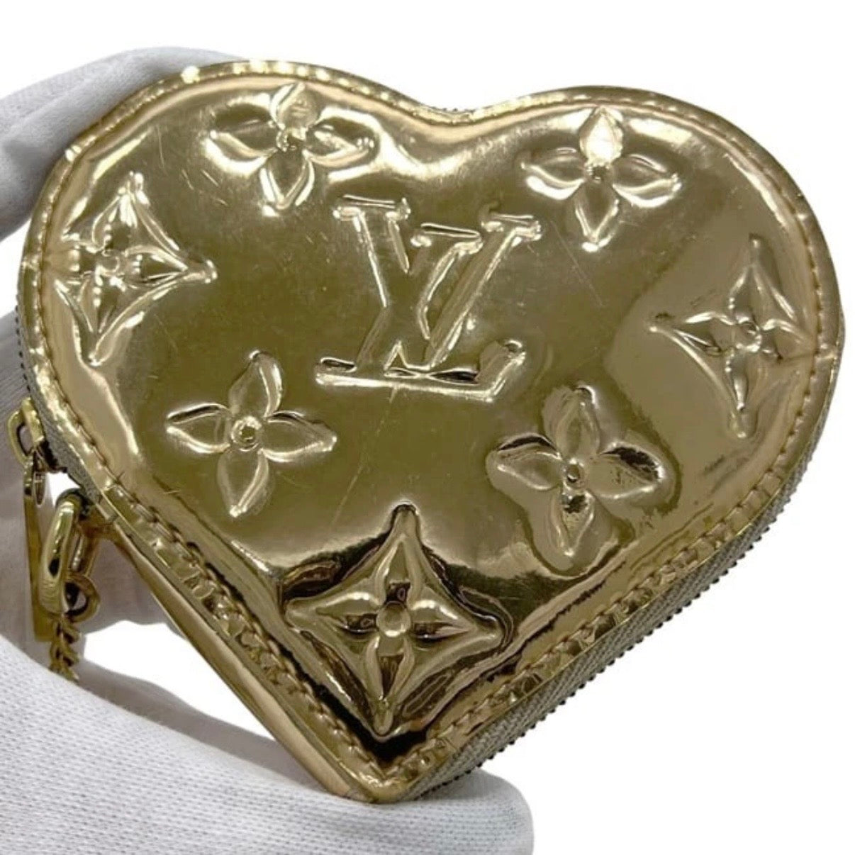 Louis Vuitton Monogram Miroir Heart Coin Purse Dore Gold