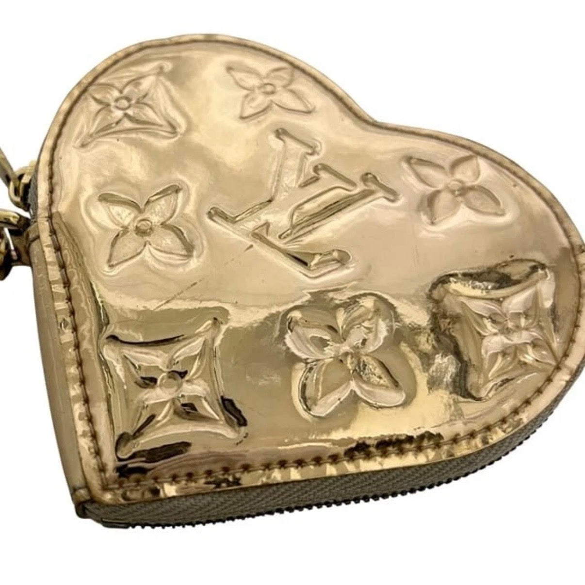 Louis Vuitton Monogram Miroir Heart Coin Purse Dore Gold