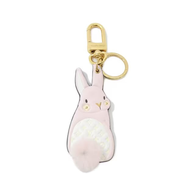 Louis Vuitton Pink Bunny Pompom Tail Mink Fur Key Ring Holder Bag Charm