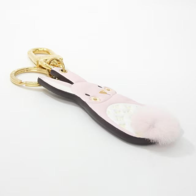 Louis Vuitton Pink Bunny Pompom Tail Mink Fur Key Ring Holder Bag Charm