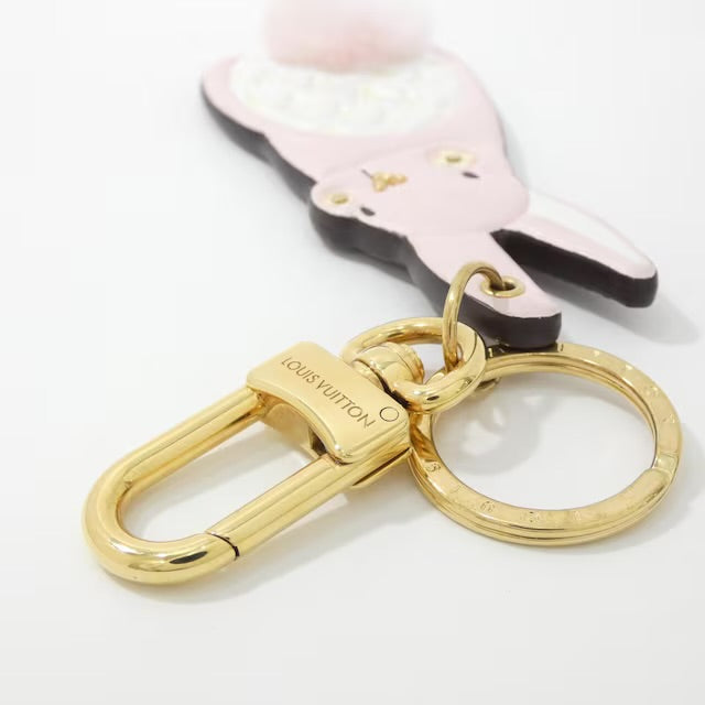 Louis Vuitton Pink Bunny Pompom Tail Mink Fur Key Ring Holder Bag Charm