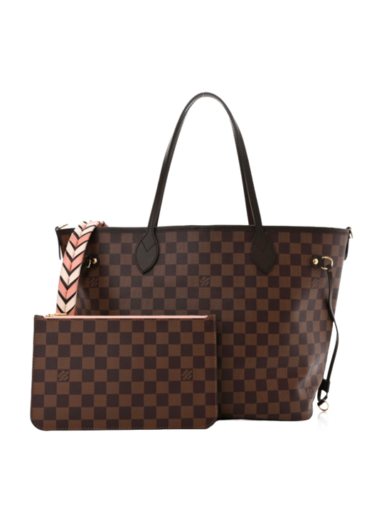 Louis Vuitton Braided Neverfull MM Damier Ebene Rose Ballerine