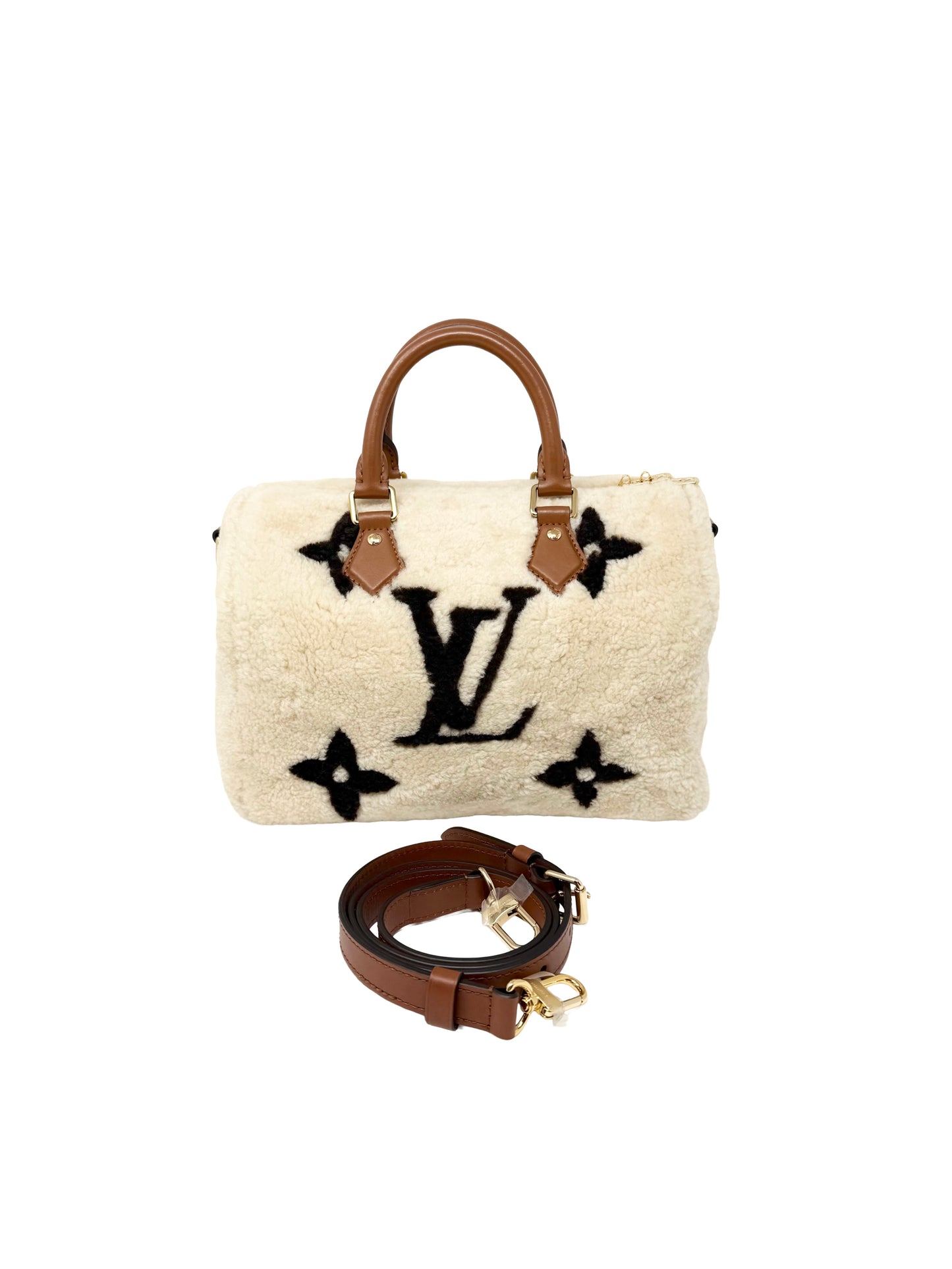Louis Vuitton Speedy 25 Teddy Fleece Shearling Monogram Giant Cream Brown