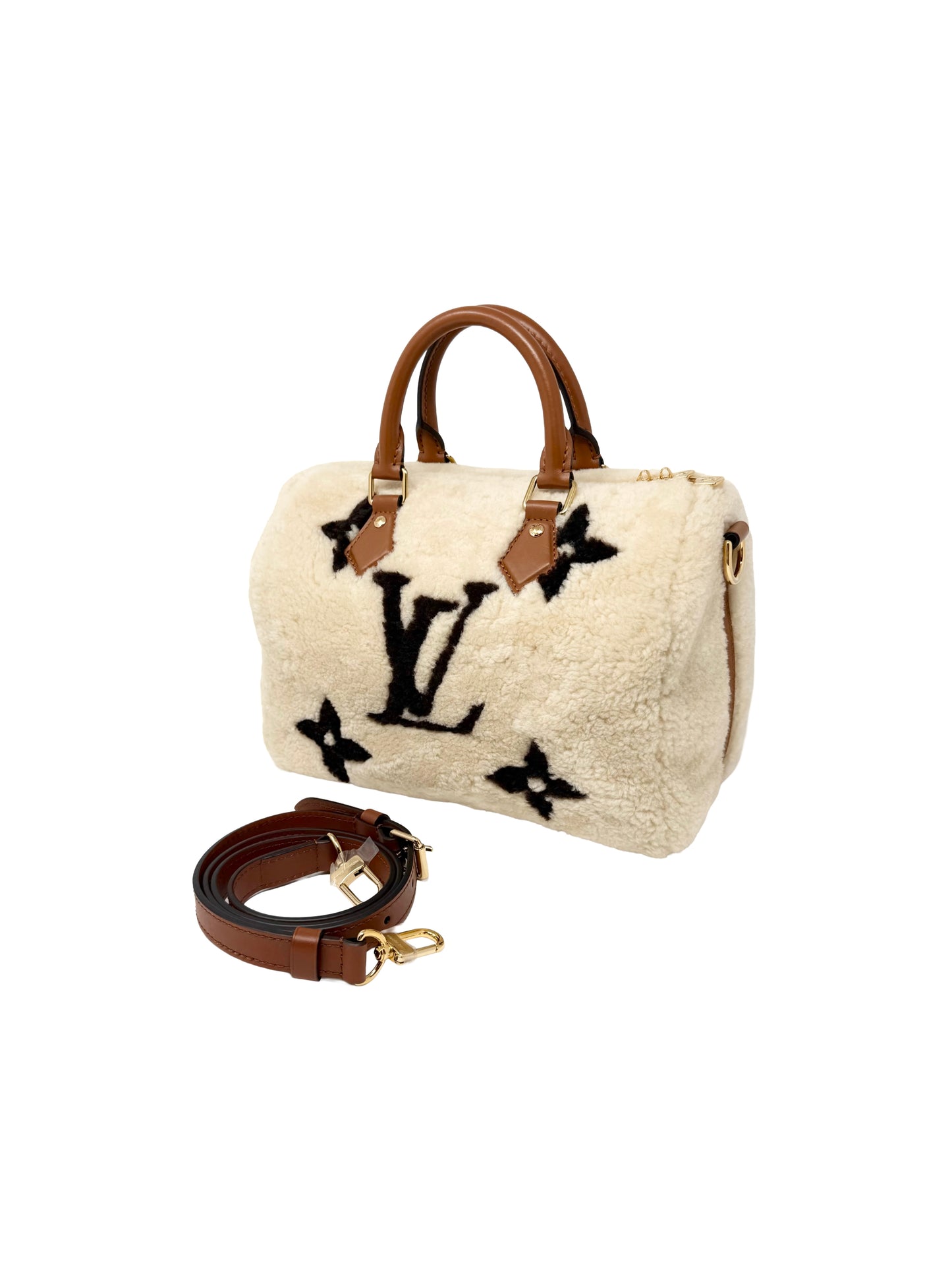 Louis Vuitton Speedy 25 Teddy Fleece Shearling Monogram Giant Cream Brown