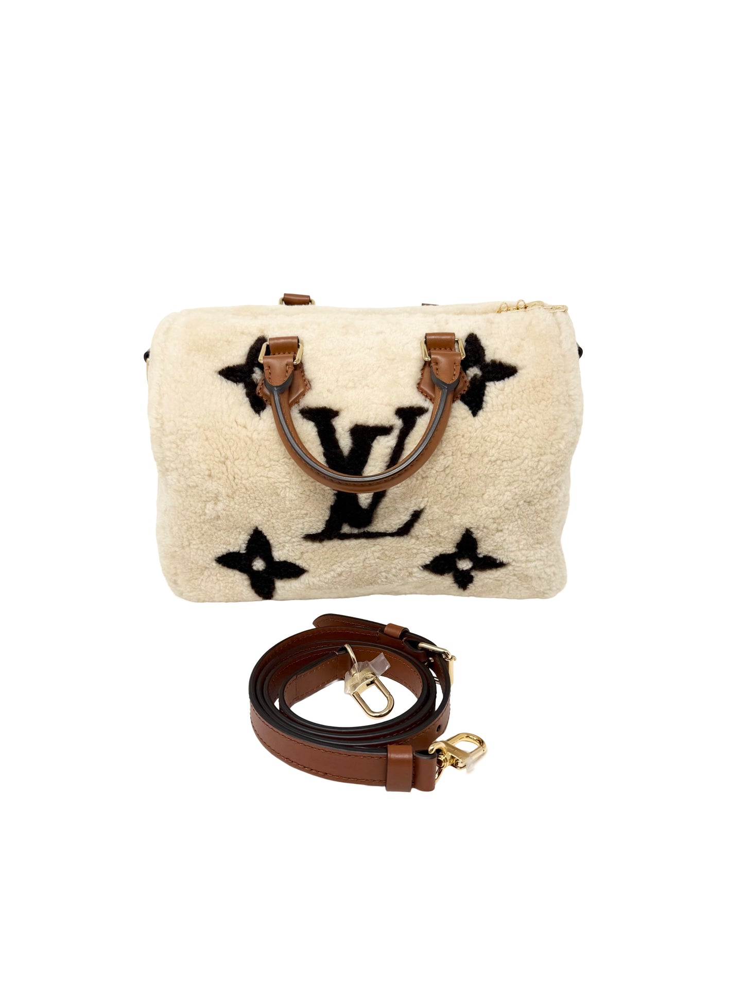 Louis Vuitton Speedy 25 Teddy Fleece Shearling Monogram Giant Cream Brown