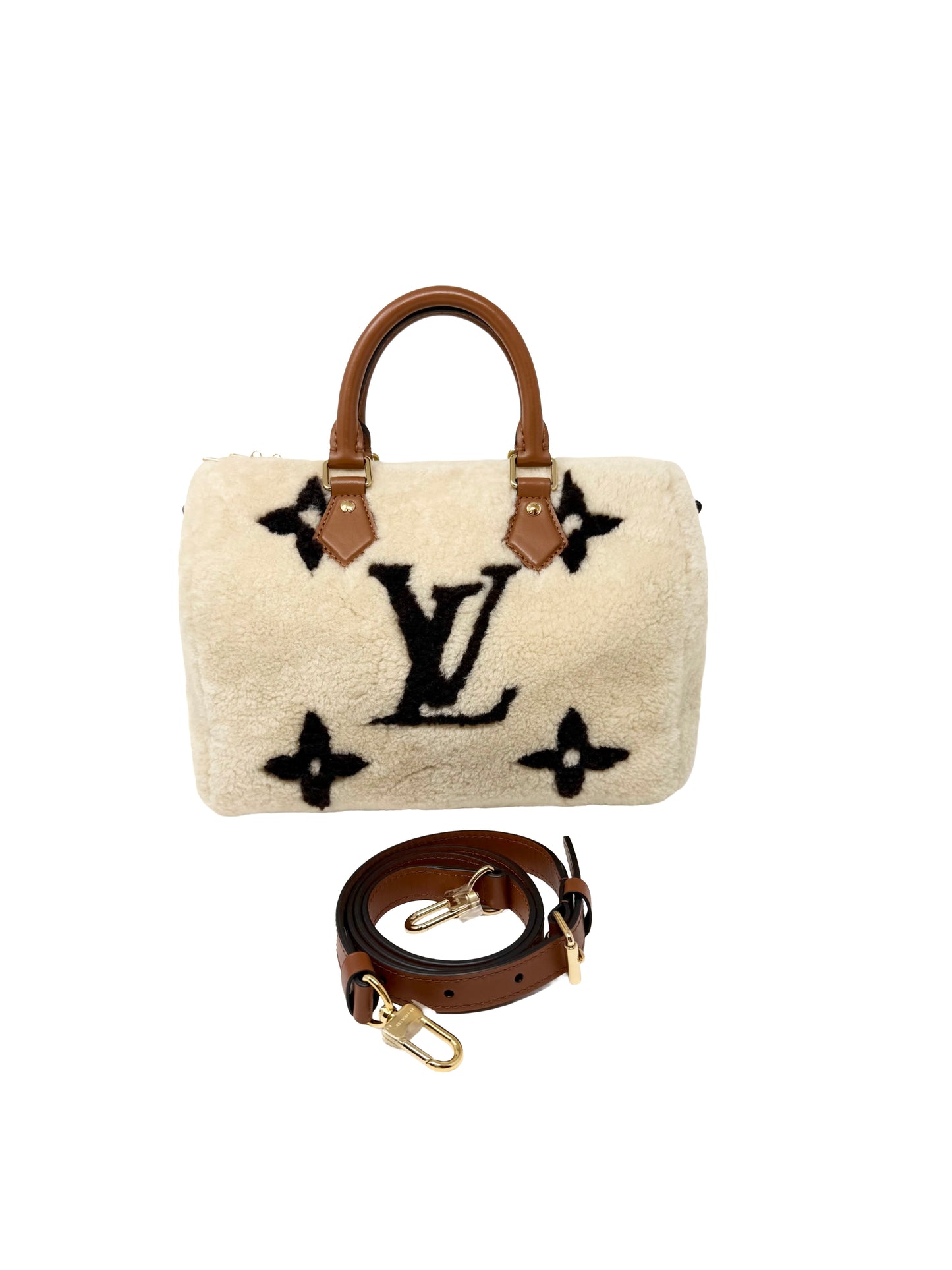 Louis Vuitton Speedy 25 Teddy Fleece Shearling Monogram Giant Cream Brown