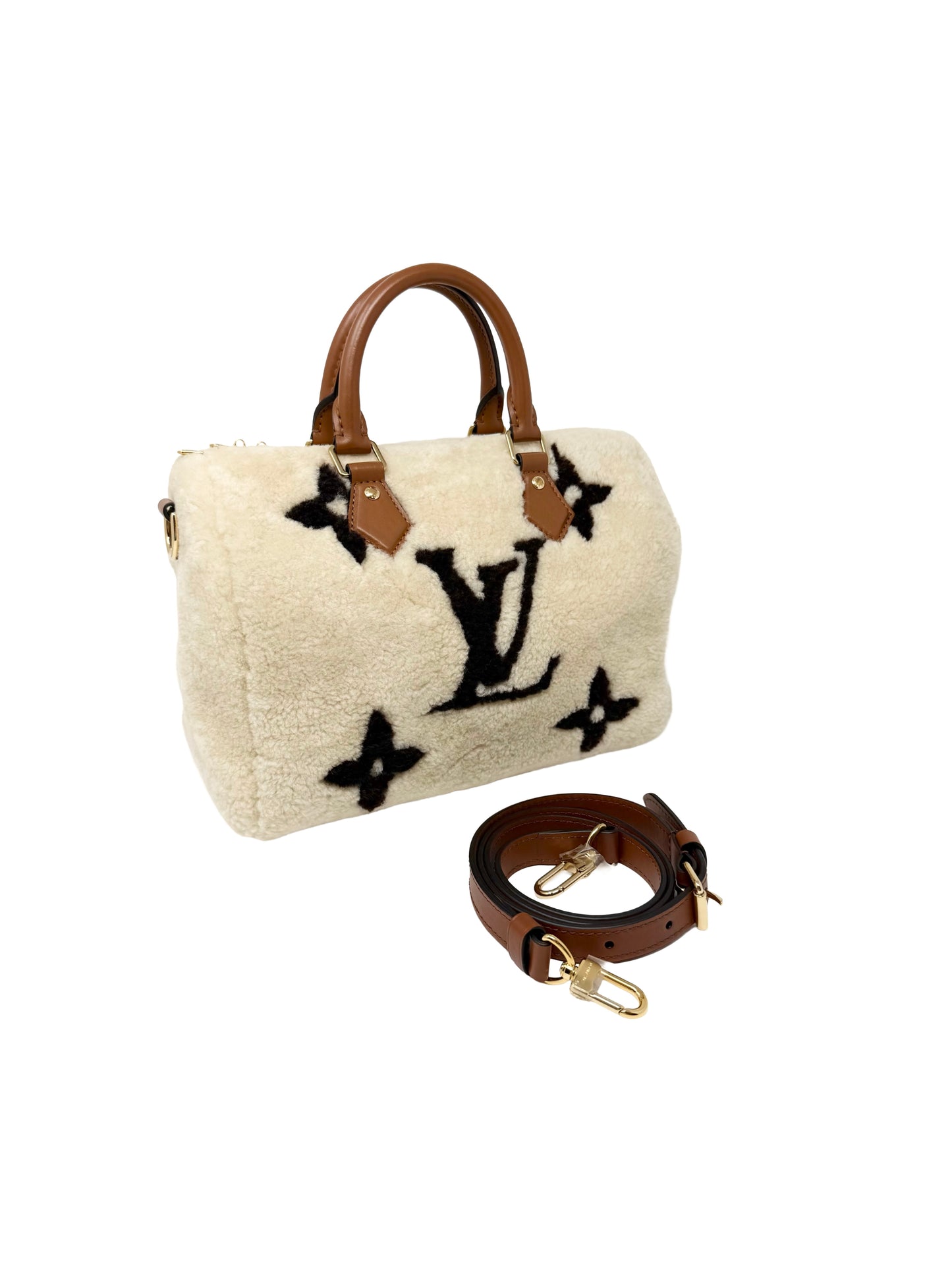 Louis Vuitton Speedy 25 Teddy Fleece Shearling Monogram Giant Cream Brown