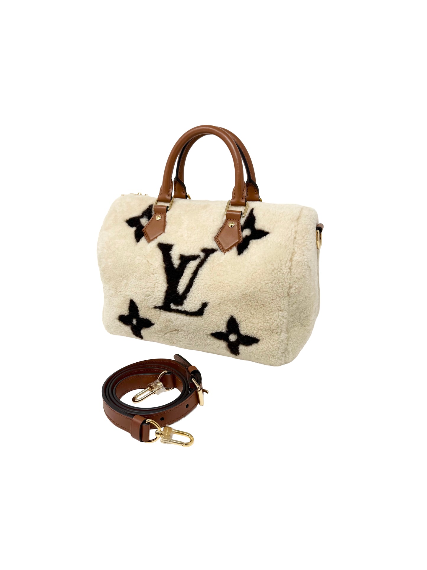 Louis Vuitton Speedy 25 Teddy Fleece Shearling Monogram Giant Cream Brown