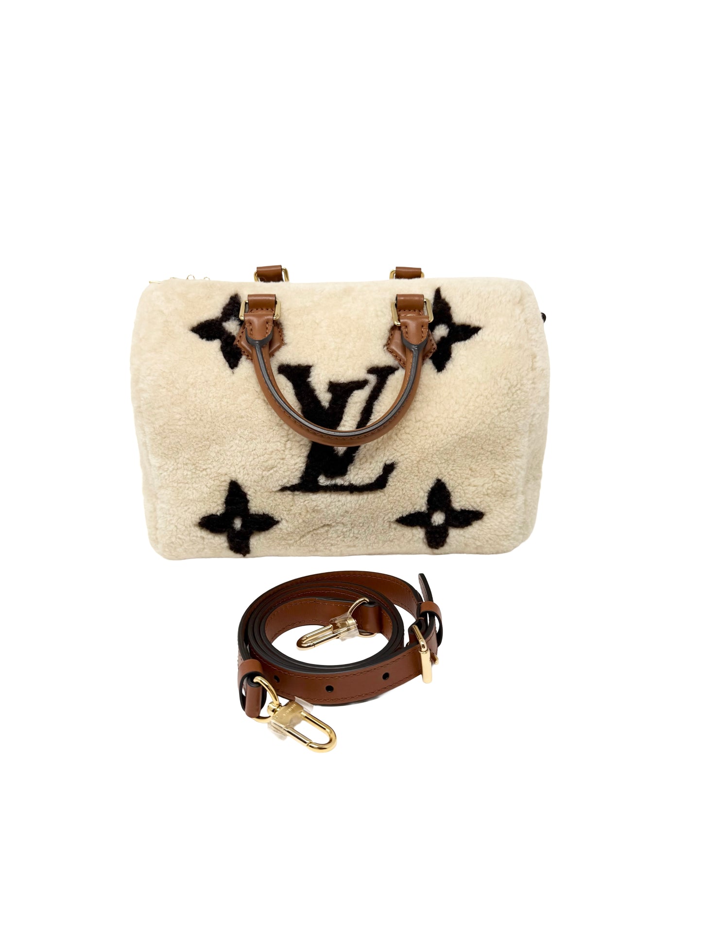 Louis Vuitton Speedy 25 Teddy Fleece Shearling Monogram Giant Cream Brown