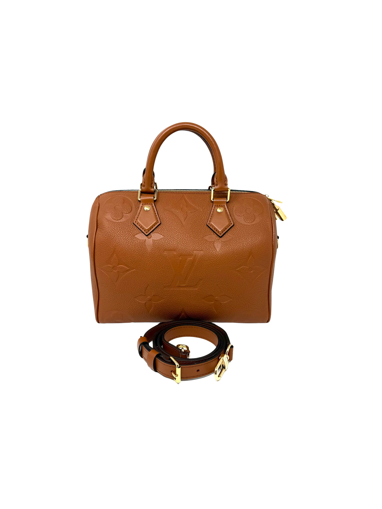 Louis Vuitton Speedy 25 Bandoliere Cognac Brown Handbag Giant Monogram